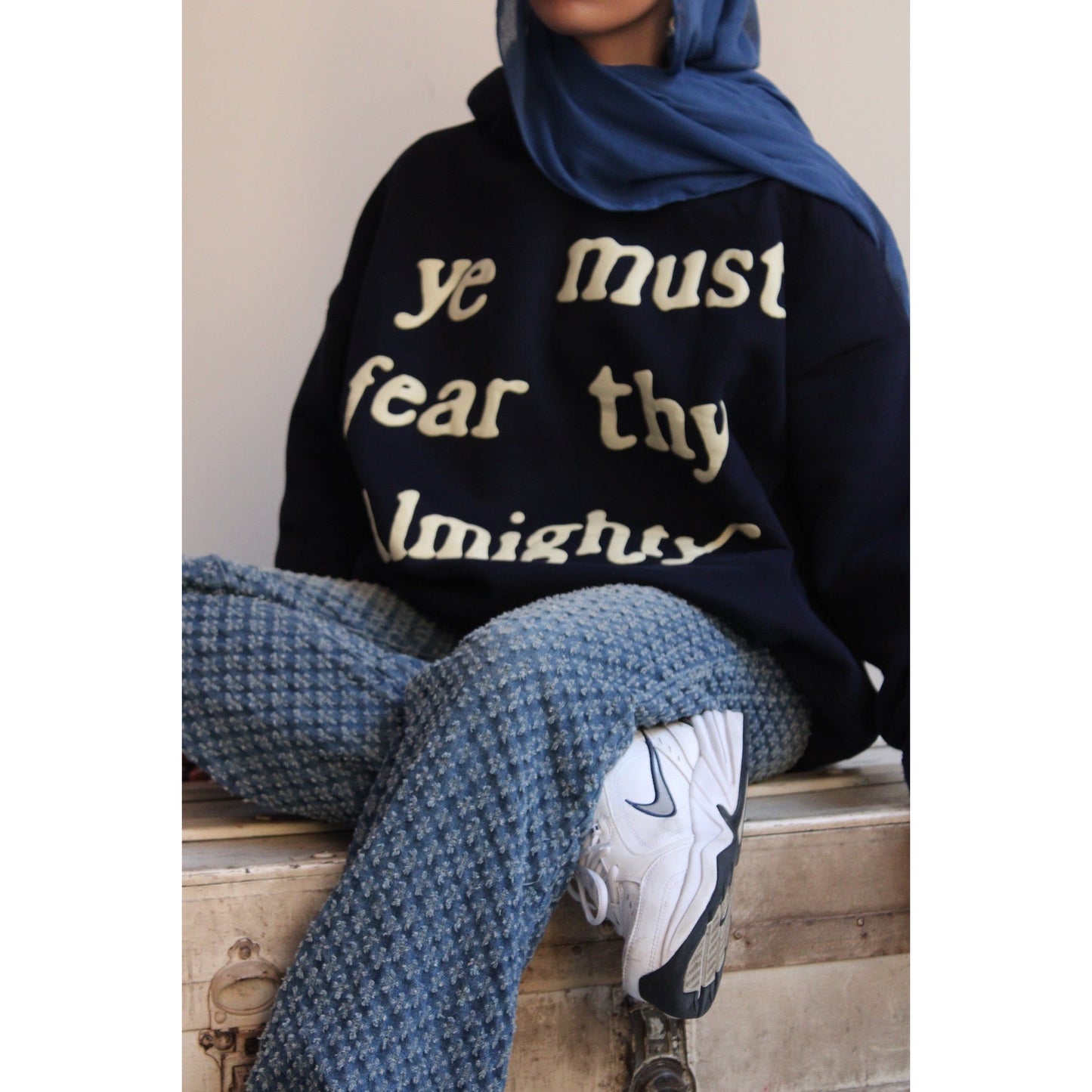 “Ye must fear thy Almighty” Ovesized Hoodie - Navy Blue