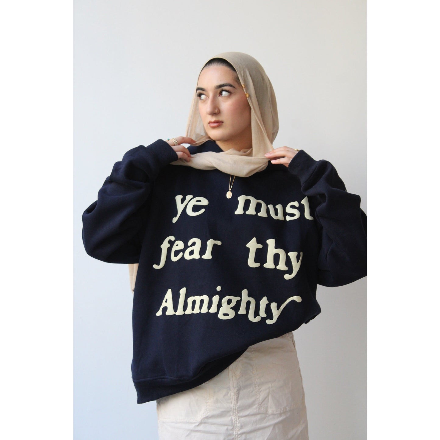 “Ye must fear thy Almighty” Ovesized Hoodie - Navy Blue