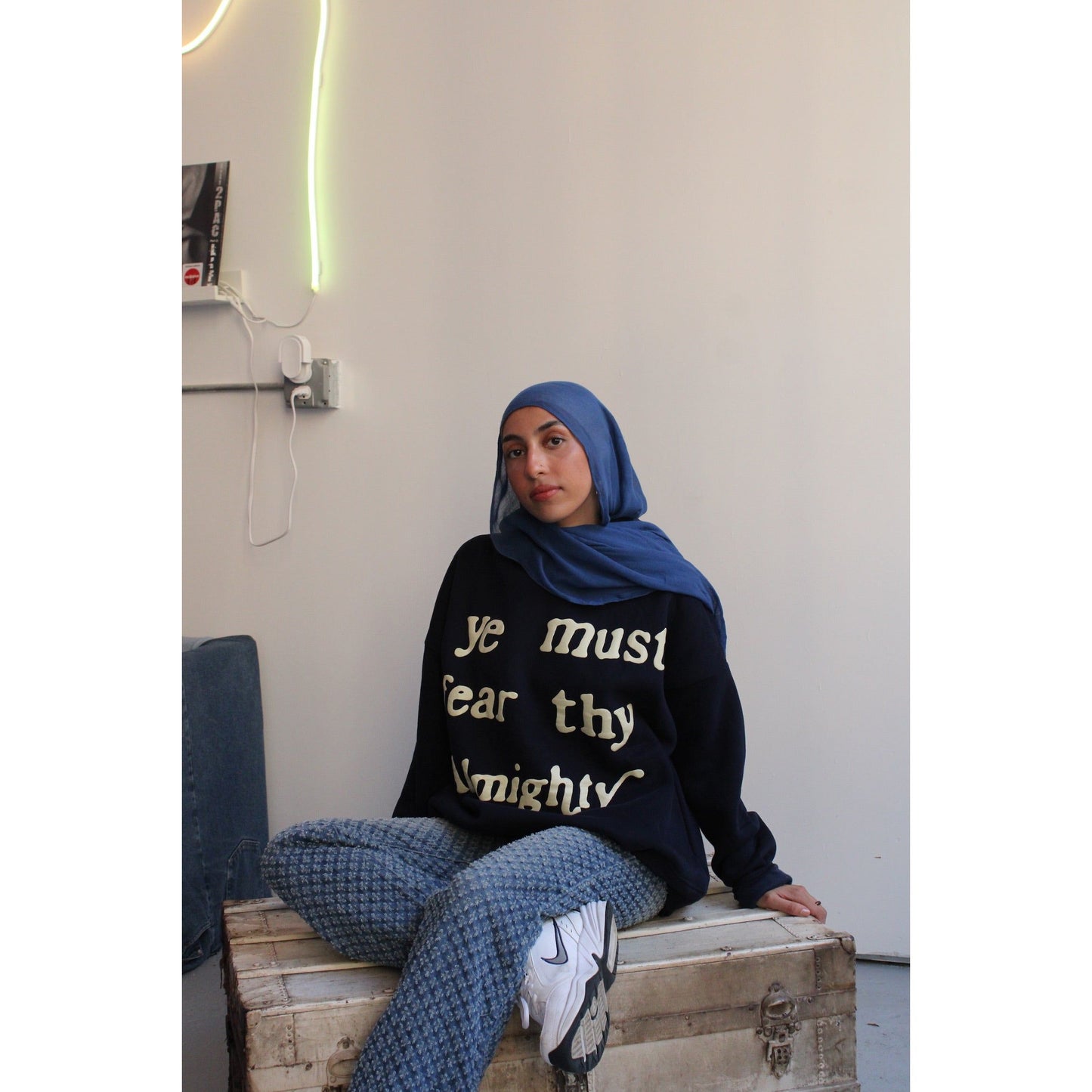 “Ye must fear thy Almighty” Ovesized Hoodie - Navy Blue