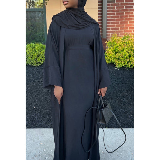 Hawa 2 Piece Abaya Set - Black